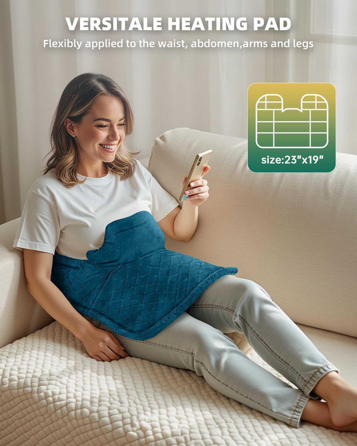 Graphene-Infused Heating Pad for Neck and Shoulders and Back Pain Relief,Upgraded Weighted 3X Deeper Heat Therapy Wrap with 6 Temperature Settings & 4 Auto-Off Timers,Large Heated Wrap, 23"x19"