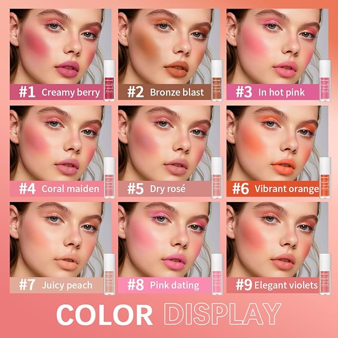 Liquid Blush for Cheeks Makeup Face Blush, Weightless Cream Formula, Smudge Proof Long-Wearing Pigmented Blush, Natural Look Makeup Face Blushes, Shimmer Finish, Dainty - 07# Juicy peach