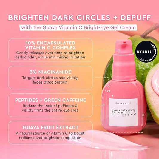 Glow Recipe Guava Vitamin C Brightening Eye Cream - Hydrating Under Eye Cream with Niacinamide, Peptides & Caffeine - Firming & Illuminating Dark Circles Under Eye Treatment for Puffiness (15ml)