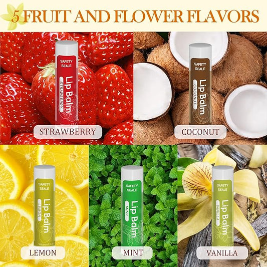 5 Pack Lip Balm Natural Lip Balm Bulk with Shea butter and Coconut Oil Moisturizing, Soothing, and Repairing for Chapped Lips Party Favors adults kids - 5 flavors 0.15 Oz