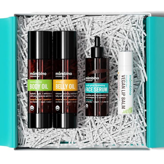 Mambino Organics Bun in the Oven Kit – All Natural Skincare Set for Pregnant Women – Anti-stretch mark, Body Moisturizer, Lip Balm Gift Pregnancy Gift Set for First time Moms