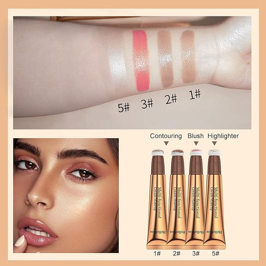 3pcs Contour Beauty Wand, Blush Wand and Liquid Highlighter Wand with Cushion Applicator, Long Lasting Silky Smooth Blendable Contour Highlighter Blush Stick,Cruelty Free,Contour +Blush +Highlighter Set(#01+#03+#05)