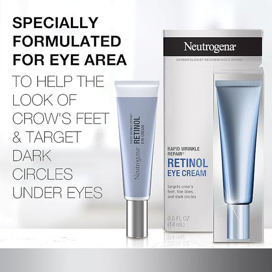 Neutrogena Rapid Wrinkle Repair Retinol Eye Cream for Dark Circles, Daily Anti-Aging Under Eye Cream with Retinol & Hyaluronic Acid to Fight Fine Lines, Wrinkles, & Dark Spots, 0.5 fl. oz