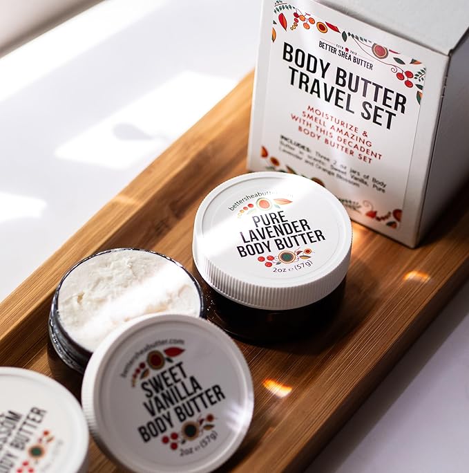 Body Butter Variety Pack | with Organic Shea Butter and Jojoba Oil | Lemon Sage, Lavender, Sweet Vanilla | Body Butter Minis | Trio of Travel Size Lotion | 3 x 2oz Jars