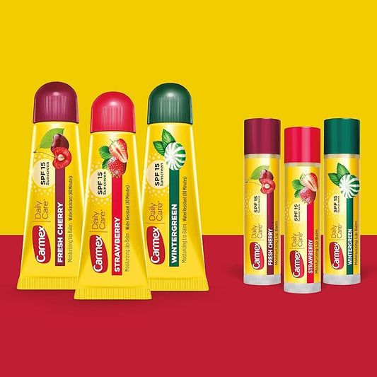Carmex Daily Care Moisturizing Lip Balm Pack, SPF 15, Multi-Flavor Lip Care Variety Pack Bag, 9 Count (6 Tubes, 3 Sticks)