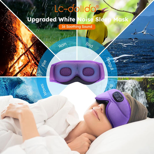 LC-dolida White Noise Sleep Mask, 3D Sleep Headphones with 16 Soothing Sounds, Bluetooth 5.4 Sleep Eye Mask with Timer, Total Blackout Sleeping Headphones for Side Sleeper(Purple)
