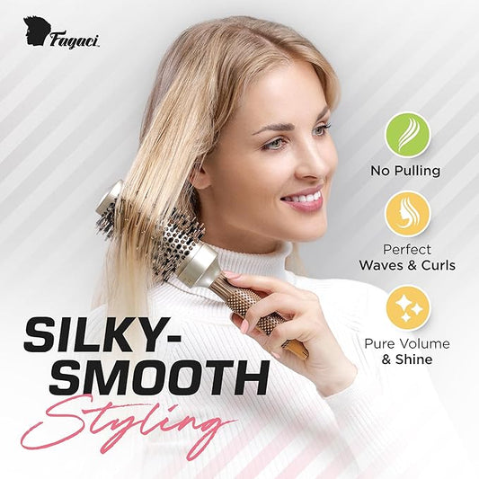 Fagaci Professional Round Brush with Natural Boar Bristle for Blow Drying, Nano Technology Ceramic + Ionic for Voluminous Healthy Hair Styling | Includes 4 Styling Clips