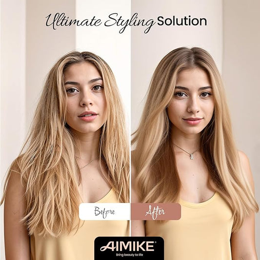 AIMIKE Nano Ionic Tech Large Round Brush, Ceramic Round Brush for Blow Drying, Styling and Boost Volume, Natural Wood Round Hair Brush, One Piece Design - 2 Inch/52mm