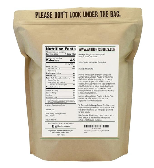 Anthony's Heavy Cream Powder, 1 lb, Gluten Free, Non-GMO, Keto Friendly, Product of USA