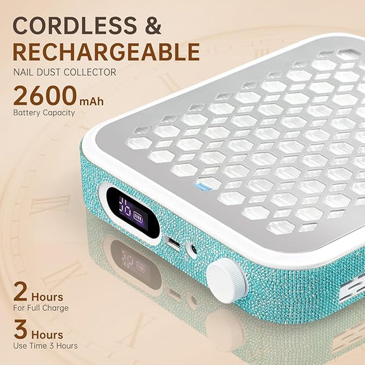 Nail Dust Collector, Rechargeable Dust Collector Nail Tech, Powerful Vacuum Fan Vent Dust Collector Extractor Dust Suction Machine for Acrylic Nails Polishing, Nail Salon&Home, Blue