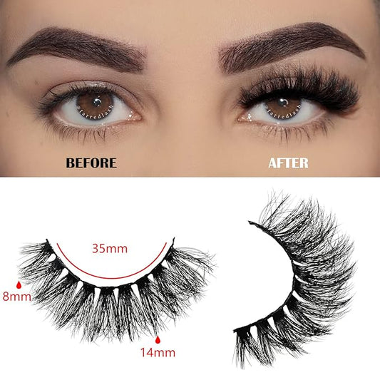 FARRED Wispy Lashes Hybrid Mink Eyelashes 14 Pairs Short Cat Eye Natural Fluffy False Eyelashes Faux Mink Strip Eye Lashes Pack for Daily Makeup (F18 | 8-14 mm)