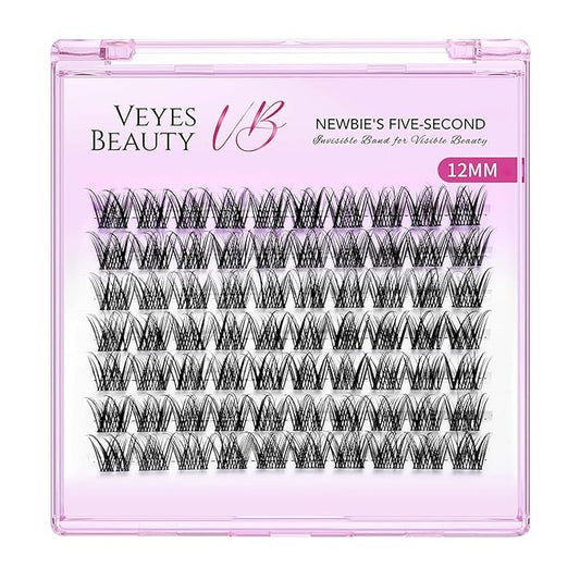VEYESBEAUTY Lash Clusters Individual Eyelash Extensions Thin & Invisible Band DIY False Eyelashes for Self-application Newbie's Five-Second Series Wispy Lash Tray, LuxeBold 12mm Single Length