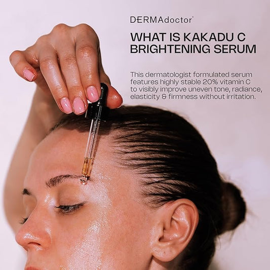 DERMAdoctor Vitamin C Face Serum 20% Vitamin C, Vitamin-E, Ferulic Acid, Ascorbic Acid Concentrated Dermatologist-Formulated Anti-Aging, Hydrating & Discoloration Correcting Serum for Face -1.0 fl oz