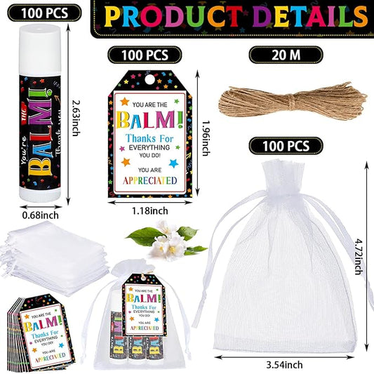 100 Pack Employee Appreciation Gifts Bulk Lip Balms Favors Bulk Small Thank You Gifts Team Appreciation Inspirational Gifts for Women Men Coworkers Staff Teachers Nurses