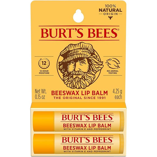Burt's Bees Lip Balm - Original Beeswax, Lip Moisturizer With Responsibly Sourced Beeswax, Tint-Free, Natural Origin Conditioning Lip Treatment, 2 Tubes, 0.15 oz.