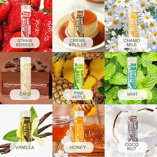 Lip Balm Variety Pack - 9 Delicious Flavors - Natural Lip Balm in Bulk with Vitamin E and Coconut Oil - Moisturizing, Soothing, and Repairing Dry and Chapped Lips