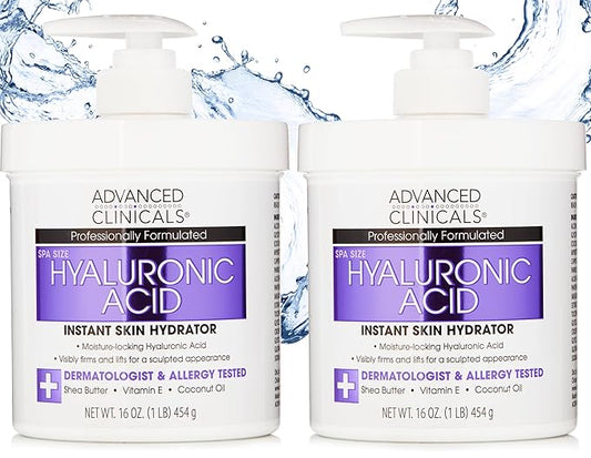 Advanced Clinicals Hyaluronic Acid Body Lotion & Face Moisturizer W/Vitamin E | Hydrating Dry Skin Firming Lotion Minimizes Look Of Wrinkles, Stretch Marks, & Crepey Skin | Skin Care Products, 2pc