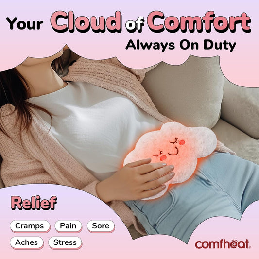 Microwave Unscented Heating Pad for Pain Relief, Moist Heat Pack Hot Compress for Period Cramps, Shoulder, Muscles, Cute Cloud Plush Heating Pad, Gift for Girl Women Kids, with Washable Cover