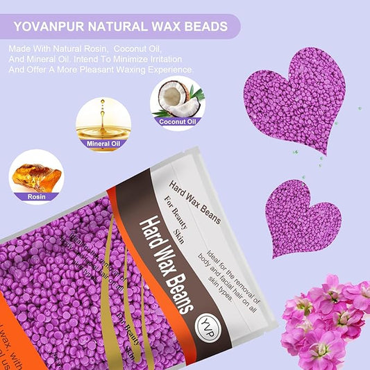 Hard Wax Beads for Hair Removal, Waxing Beans for Sensitive Skin (Violet), 10.5 Ounce/bag with 10pcs Wax Sticks
