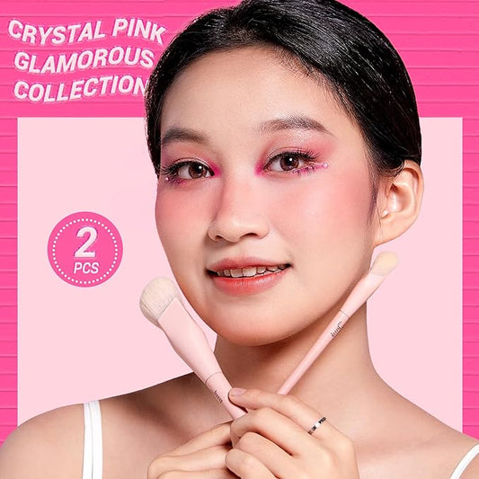 Jessup Foundation Brush and Concealer Brush, Pink Makeup Brushes Set 2Pcs Premium Synthetic Face Make up Brushes for Liquid Cream, T497