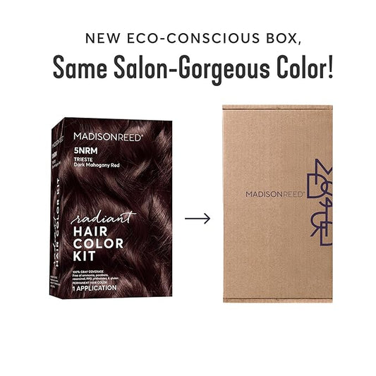 Madison Reed Radiant Hair Color Kit | 5NRM Dark Auburn Red (Trieste Red) for 100% Gray Hair Coverage | Salon Quality Permanent Hair Dye | PPD-Free & Ammonia-Free | (Packaging May Vary) 2 Pack