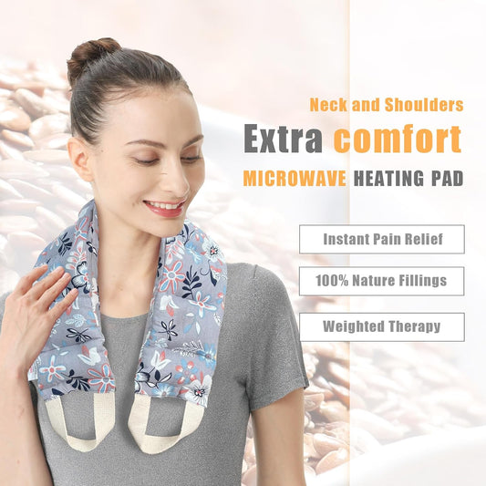UNCN Long Wide Heating pad for Neck and Shoulders Back 33 * 5.9" microwavable Large Moist Heat Pack Warm hot Compress Neck wrap Weighted Bag Massage Reusable Herbal Nature Calming Portable 1.95Pounds