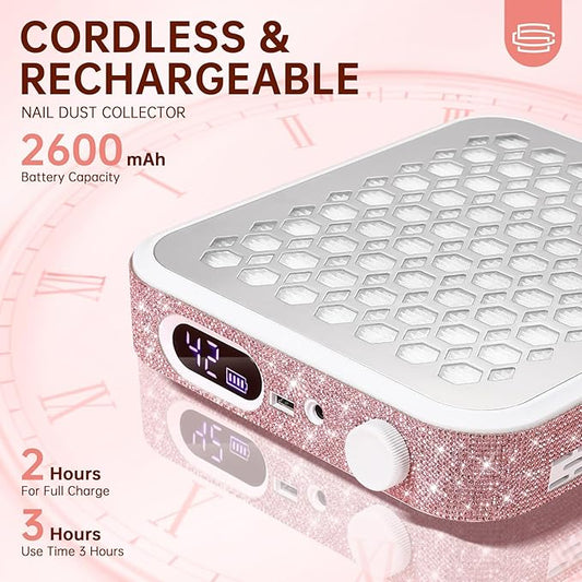 Nail Dust Collector, Rechargeable Dust Collector Nail Tech, Powerful Vacuum Fan Vent Dust Collector Extractor Dust Suction Machine for Acrylic Nails Polishing, Nail Salon&Home, Pink