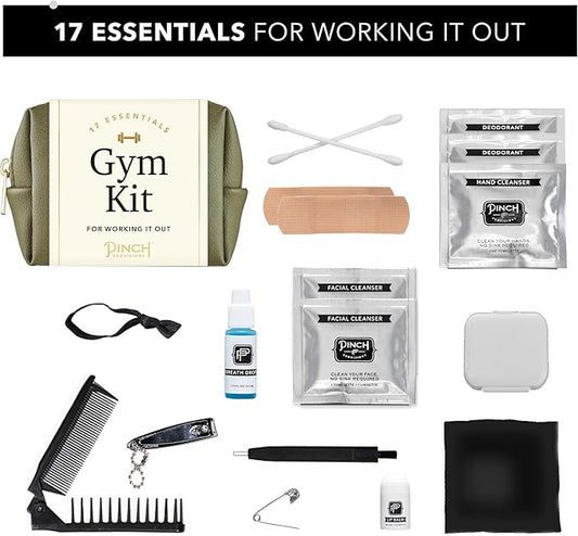 Pinch Provisions Gym Kit, includes 15 Personal Care Essentials for Wellness & Beauty, Perfect for Gifts, Gym Bags, Duffle Bags & Lockers (Olive)