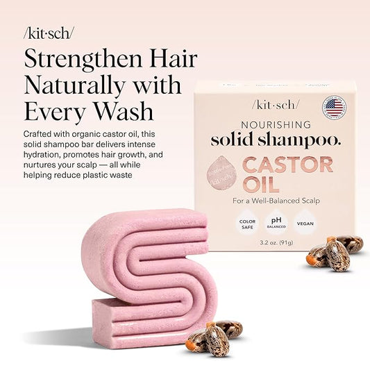Kitsch Castor Oil Shampoo Bar Soap - Hydrating & Moisturizing Hair Care - Organic Castor Oil Solid Shampoo for Hair Growth & Scalp Nourishment - Silicone & Paraben-Free, Vegan, Made in USA - 3.2oz