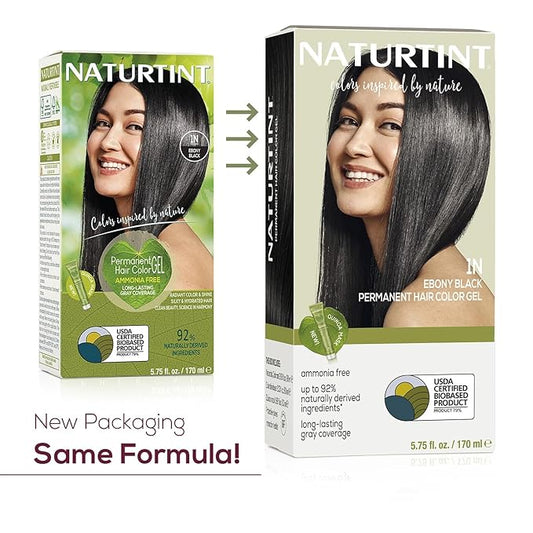 Naturtint 1N Ebony Black Permanent Hair Color (Pack of 6), Ammonia Free, Vegan, Cruelty Free, up to 100% Gray Coverage, Long Lasting Results (Packaging may vary)