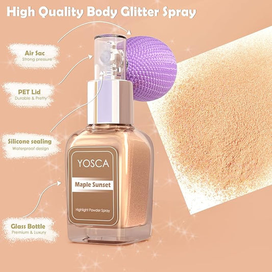 Highlighter Powder Spray, 20ML Cosmetic Grade High Gloss Body Shimmer Powder Fairy Dust Highlighter Sparkle Face Makeup Setting Magic Diamond Glitter Spray Shimmer Face Body Skin Hair Clothes