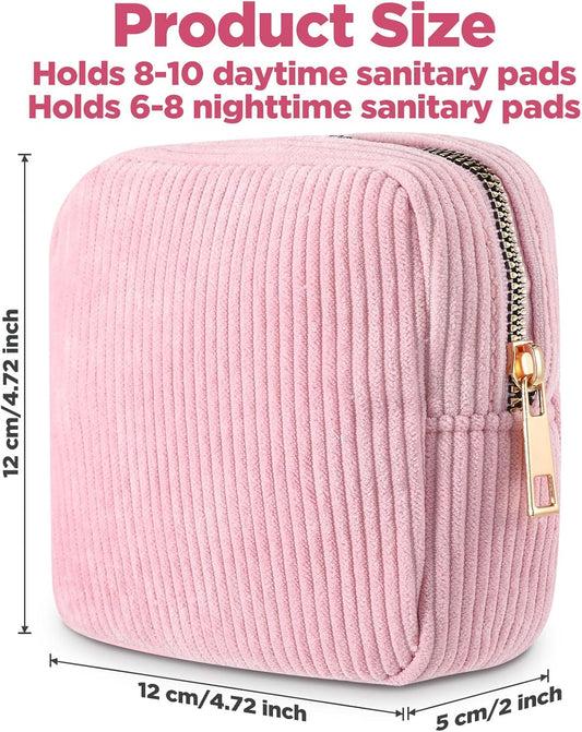 Sanitary Pouch Corduroy Period Pouches for Teen Girls Zipper Portable Period Bag for Teen Girls Cosmetic Bag for Women(Pink)