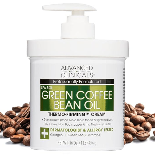 Advanced Clinicals Green Coffee Bean Thermo Firming Body Cream | Anti Cellulite Cream | Caffeine Body Lotion Moisturizer To Firm, Tighten, & Hydrate Look Of Legs, Arms, Tummy, Butt, & Thighs, 16 Oz