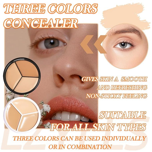 3 Colors Correcting Concealer Makeup Cream Contour Palette,Cream Makeup Palette,Contouring Foundation Highlighting Concealer Palette with Bursh,Professional Concealer Foundation Palette for Women