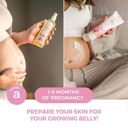 Leska Maternity Set | Belly Lotion, Belly Oil, Stretch Mark Defense Cream & Belly Butter, Toning Gel | Maternity Stages Skin Care for Pregnancy & Postpartum |New Mom Gifts (Set of 5, 4-4.93oz each)