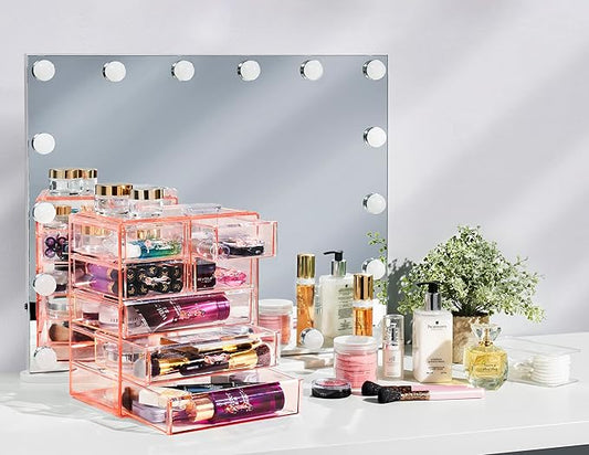 Sorbus Acrylic Makeup Organizer - Organization and Storage Case for Cosmetics Make Up & Jewelry - Big Clear Makeup Organizer for Vanity, Bathroom, College Dorm, Closet, Desk (3 Large, 4 Small Drawers)