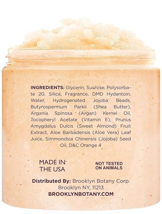 Brooklyn Botany Tropical Mango Shea Sugar Scrub for Body 10 oz – Deeply Hydrating and Gently Exfoliating Body Scrub for Women and Men - Made with Jojoba Beads