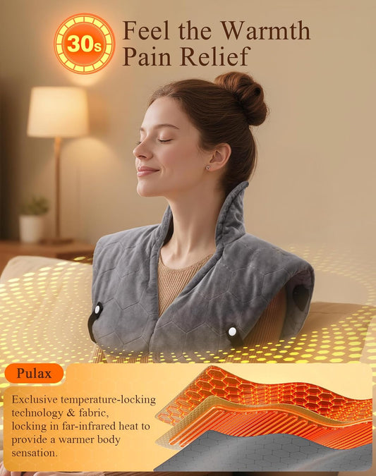 30s Fast Hot Heating Pad for Neck Shoulders and Back, Far Infrared Heating Pad, 6X Deeper Pain Relief, Max 160℉, 8 Temp Settings, 4H Auto Off, Memory Function, 24"X20", Daily Care Gift for Family