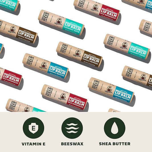 Dr. Squatch NEW Natural Lip Balm - Petrolatum, Paraben, Artificial Flavor-free - Shea Butter, Beeswax, Vitamin E - Original Squatch, Vanilla Bourbon, Coconut Cove, Wild Watermelon (0.25 oz, 4 Pack)
