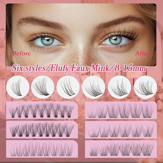 Lash Clusters - Dark Brown Lashes 360PCS Natural Wispy Fluffy Eyelash Clusters 8-16 MM Eyelash Extensions D Curl Faux Mink Lash Extensions DIY at Home