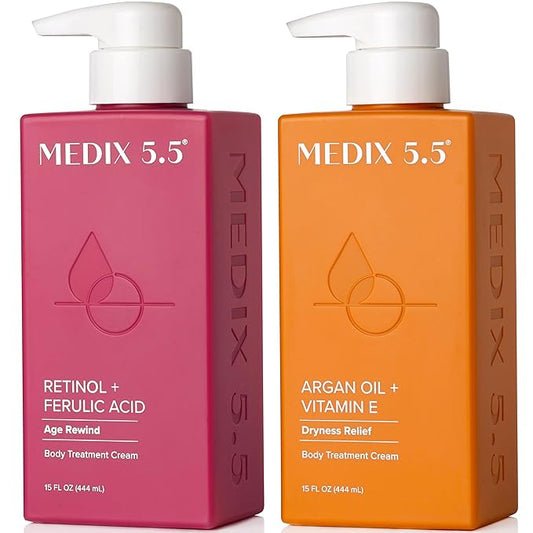 Medix 5.5 Retinol Body Lotion + Argan Oil Cream 2PC Skin Care Set Body & Face Moisturizer | Firming Body Lotion Bundle Reduces Look Of Wrinkles, Cellulite, Crepey Skin, & Uneven Skin Tone, 2PC