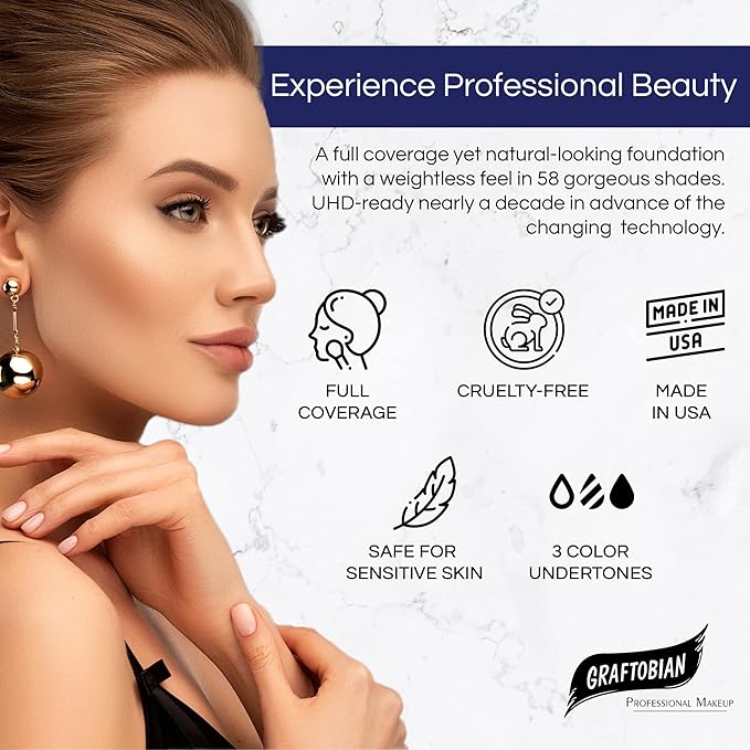 Graftobian HD Glamour Crème Foundation 1/2oz, Weightless Full Coverage Makeup, 65 Inclusive Shades, For All Skin Types, Natural or Full-Glam Looks, For Professionals and Beginners, Raspberry Wine