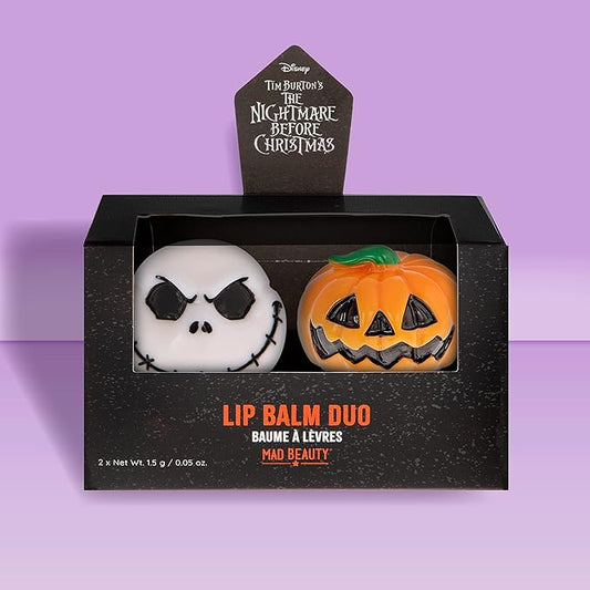 MAD BEAUTY Tim Burton's Nightmare Before Christmas Lip Balm Duo, Vanilla & Coconut Lip Balms, Jack Skellington, Hydrate, Soften, Moisturize, Scented…