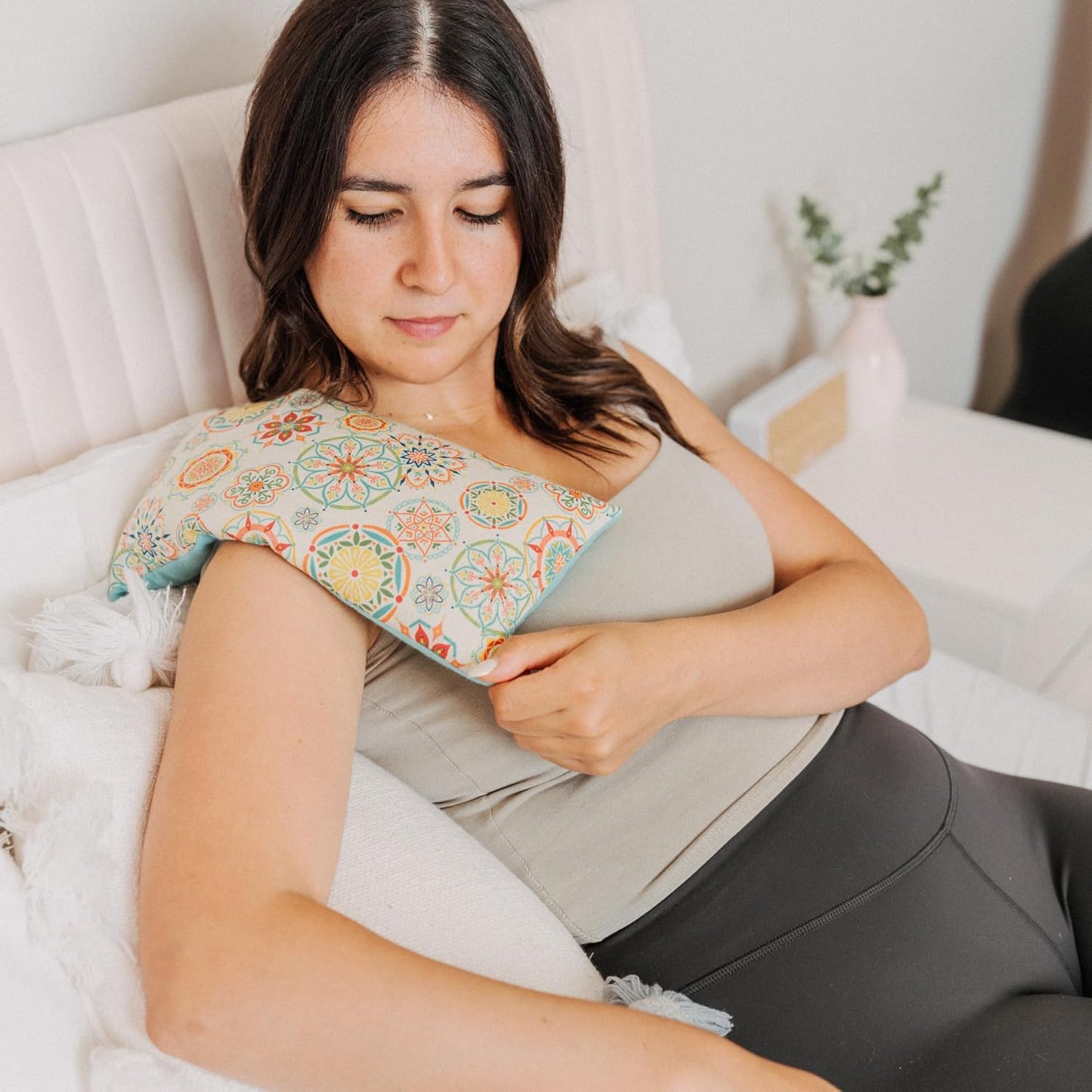 Microwave Heating Pad Filled With Flax Seed and Choice of Dried Herbs, Herbal Cold Pack, Good Size for Back Pain and Cramps, Hot and Cold Therapy, 6" x 12" (Yoga Sloth, Peppermint)