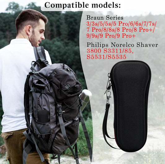 Travel Shaver Organizer - EVA Hard Protective Holder for Braun Series 3/5/6/7/8/9 Electric Shavers, Compact & Durable Design for Men’s Grooming Essentials, Fits All Accessories (Black)