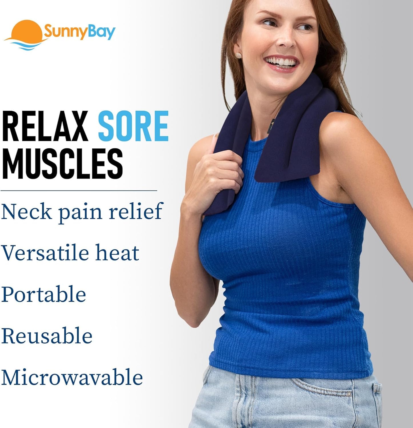 SunnyBay Microwavable Heating Pads, Microwavable Moist Heated Neck and Shoulder Wrap, Versatile Weighted Beanbag Cold Pack or Warm Compress, 2.2 lbs, 26x4 Inches, Navy Blue