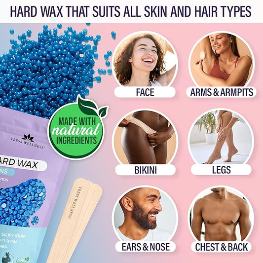 Tress Wellness Waxing Kit for Sensitive Skin – Safe for Face & Skin, Prep & Aftercare Spray, Easy to Use – At-Home Kit for Face, Bikini, Brazilian & Full Body - Digital Display, Pink to Teal