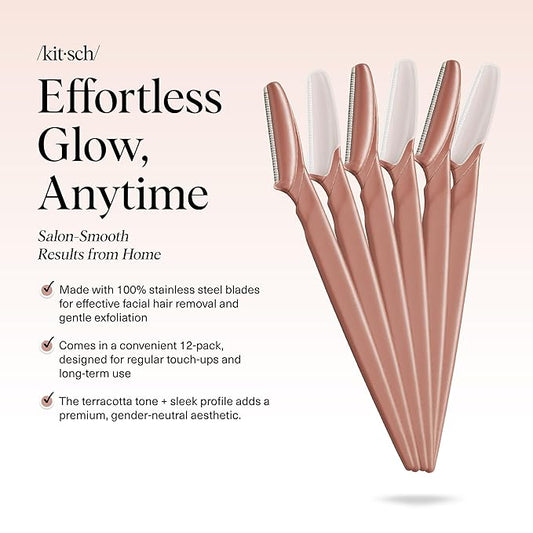 Kitsch Dermaplane Razor for Women Face - Face Razors for Women and Men - Eyebrow Trimmer, Shaver, Recycled Plastic Dermaplaning and Skin Care Tool - Terracotta, 6 pcs