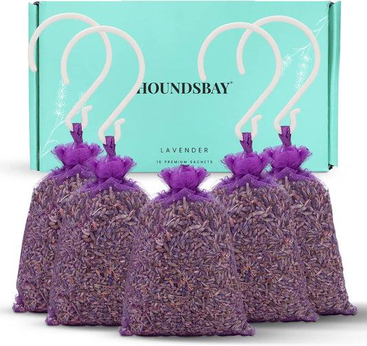 10 Lavender Sachet Bags, Fully Stuffed Scented Sachets with Hanger Hooks, Perfect for Closets, Drawers, Cars, Gym Bags, or Anyplace That Needs to Smell Better