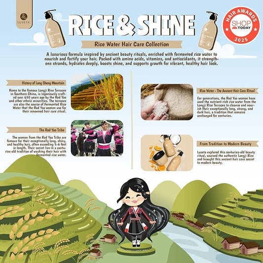 Luseta Rice Water Shampoo and conditioner Set Strengthening & Nourishing Revitalizes Shine for All Hair Types Hydrating & Frizz Control for Women and Men 16.9oz*2